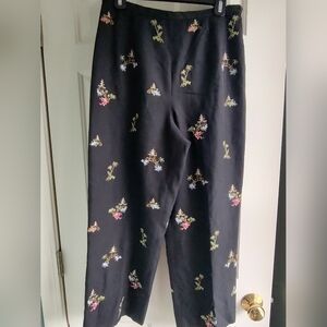 Talbots Black Floral Embroidered Pants